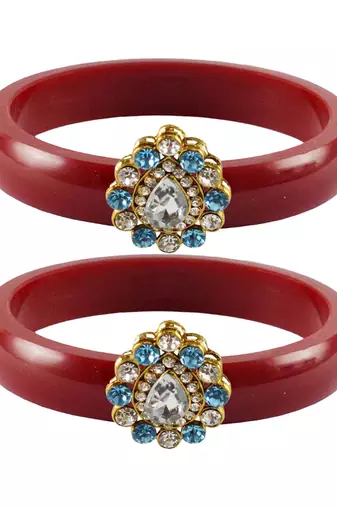 Brass And Acrylic Bangles Color-Red