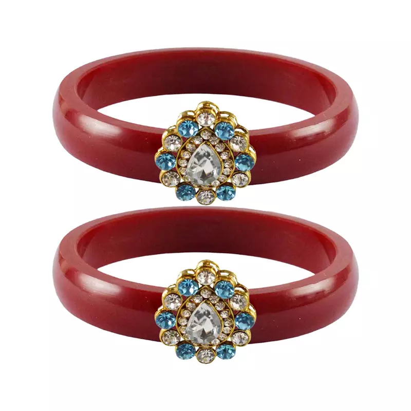 Brass And Acrylic Bangles Color-Red