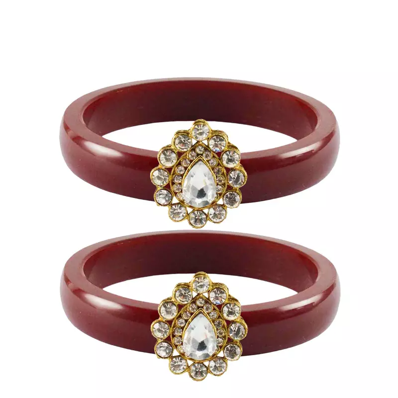 Brass And Acrylic Bangles Color-Maroon