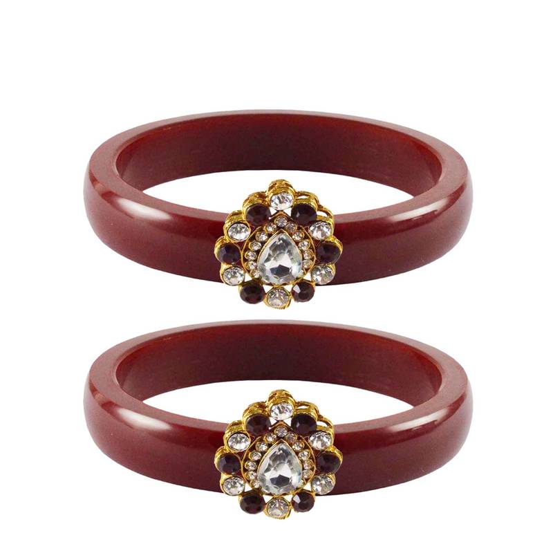 Brass And Acrylic Bangles Color-Maroon