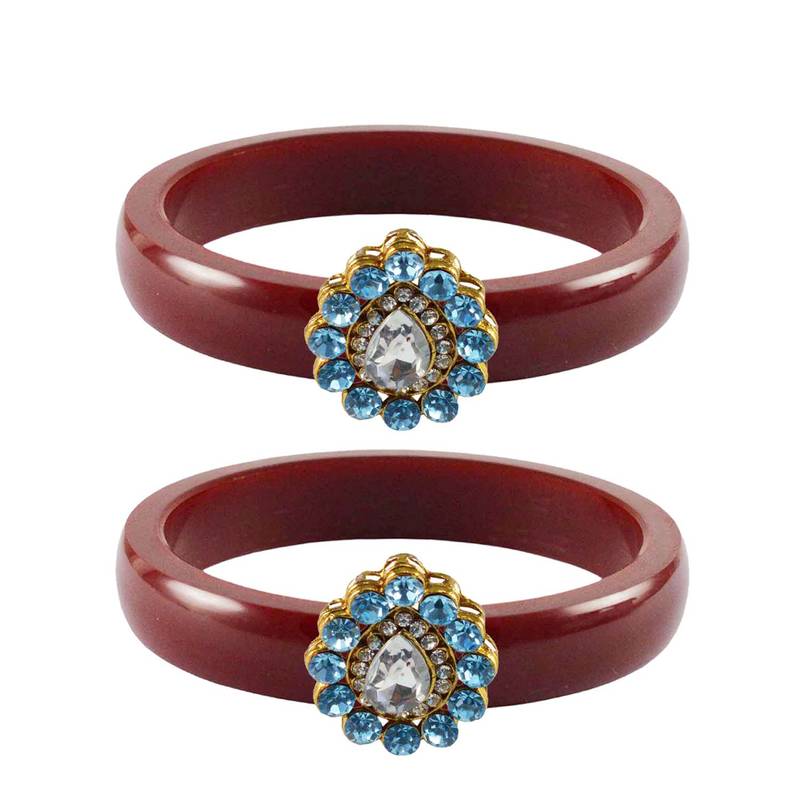 Brass And Acrylic Bangles Color-Maroon