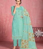 turquoise cotton Embroidery unstitched   Top &  bottom  with dupatta