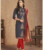 dark grey cotton Embroidery unstitched   Top &  bottom  with dupatta