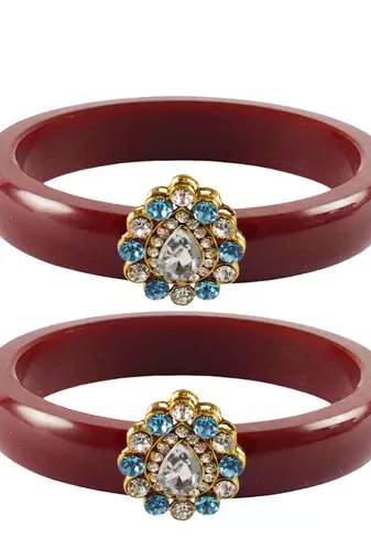 Brass And Acrylic Bangles Color-Maroon