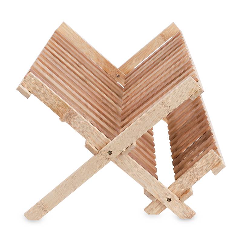 NFI essentials Bamboo Wood Folding 2-Tier Dish Rack for kitchen with Tray Kitchen Drying Rack stand for Glasses