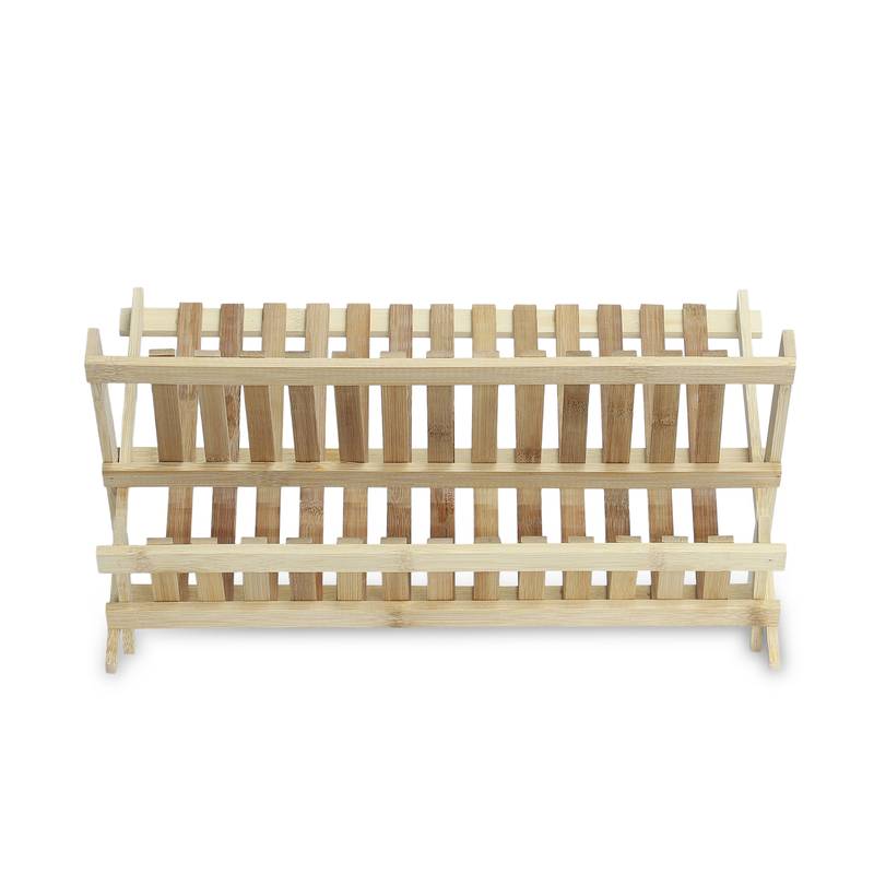 NFI essentials Bamboo Wood Folding 2-Tier Dish Rack for kitchen with Tray Kitchen Drying Rack stand for Glasses