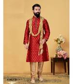 red Silk plain stitched kurta & pajama with stole