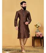 brown Silk plain stitched kurta & pajama with stole