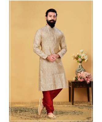 multicolor Silk plain stitched kurta & pajama with stole 2