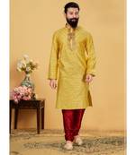 yellow Silk plain stitched kurta & pajama with stole