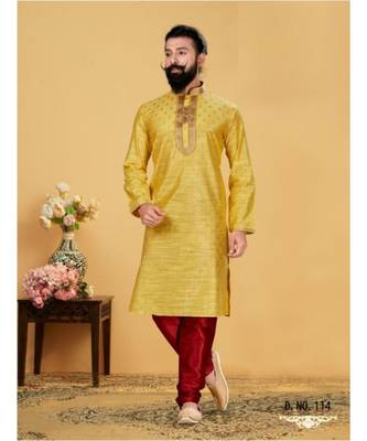 yellow Silk plain stitched kurta & pajama with stole 2