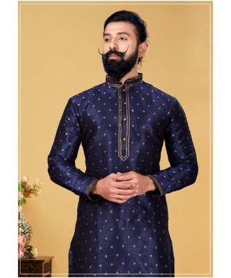 blue silk printed stitched kurta & pajama with stole 1