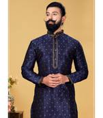 blue silk printed stitched kurta & pajama with stole
