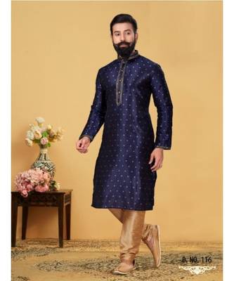 blue silk printed stitched kurta & pajama with stole 2