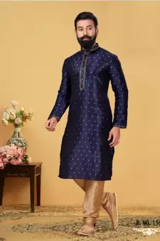 blue silk printed stitched kurta & pajama with stole