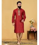red Silk plain stitched kurta & pajama with stole