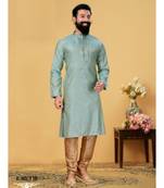 grey Silk plain stitched kurta & pajama with stole