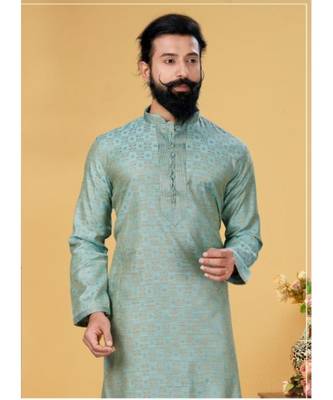 grey Silk plain stitched kurta & pajama with stole 2