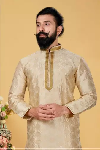 white Silk plain stitched kurta & pajama with stole