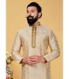 white Silk plain stitched kurta & pajama with stole