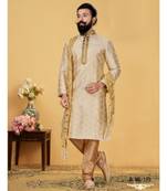 white Silk plain stitched kurta & pajama with stole
