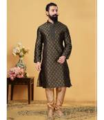 black Silk plain stitched kurta & pajama with stole
