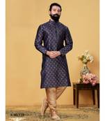 black Silk plain stitched kurta & pajama with stole