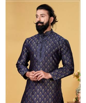 black Silk plain stitched kurta & pajama with stole 2