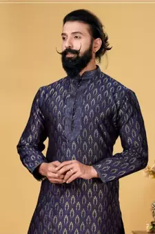 black Silk plain stitched kurta & pajama with stole