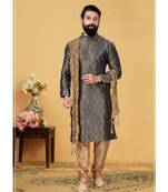 black Silk plain stitched kurta & pajama with stole