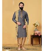 grey Silk plain stitched kurta & pajama with stole
