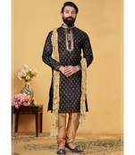black Silk plain stitched kurta & pajama with stole