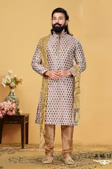 multicolor Silk plain stitched kurta & pajama with stole