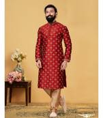 red Silk plain stitched kurta & pajama with stole