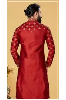 red Silk plain stitched kurta & pajama with stole