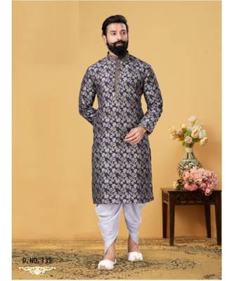 black Silk plain stitched kurta & pajama 1