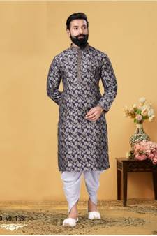 black Silk plain stitched kurta & pajama