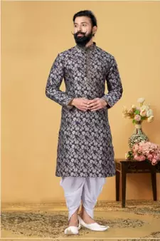 black Silk plain stitched kurta & pajama