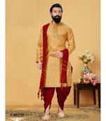 yellow Silk plain stitched kurta & pajama with stole