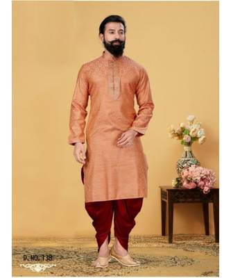 red Silk plain stitched kurta & pajama with stole 1