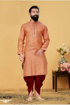 red Silk plain stitched kurta & pajama with stole