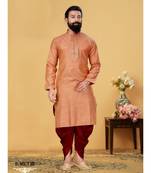 red Silk plain stitched kurta & pajama with stole