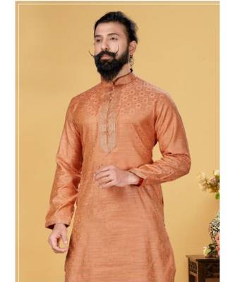 red Silk plain stitched kurta & pajama with stole 2