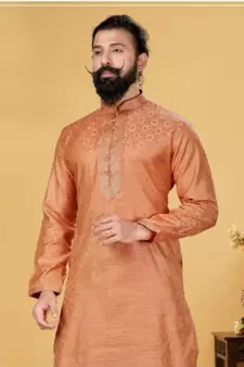 red Silk plain stitched kurta & pajama with stole
