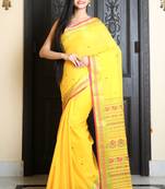 Yellow Pure cotton Handloom Saree with multicolor thread work