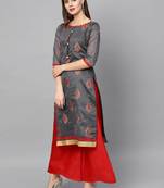 Grey Embroidered Cotton Unstitched Salwar- Kameez With Dupatta
