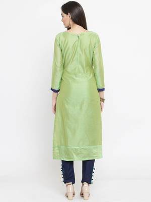 Green Embroidered Cotton Unstitched Salwar- Kameez With Dupatta 2