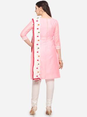 Pink Embroidered Cotton Unstitched Salwar- Kameez With Dupatta 3