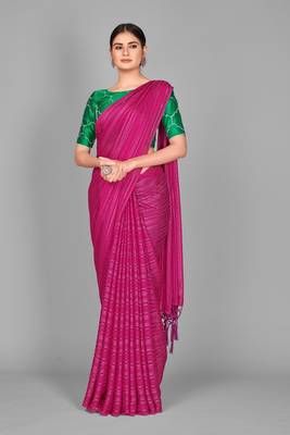 Pink plain satin saree with blouse 1