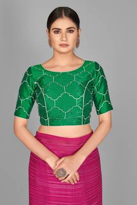 Pink plain satin saree with blouse 4